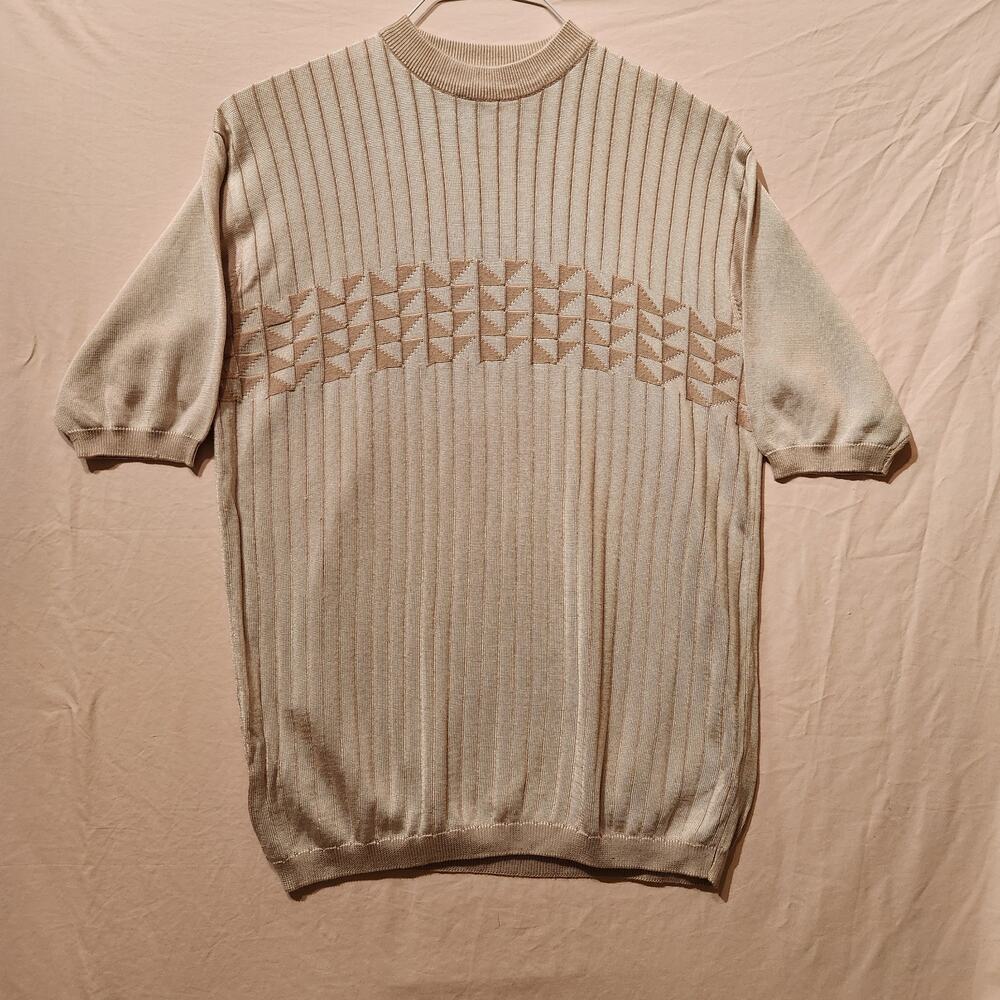 Retro Domani Platinum Men's Large Pearly Ivory Dress Shirt Relax Fit Mock Neck